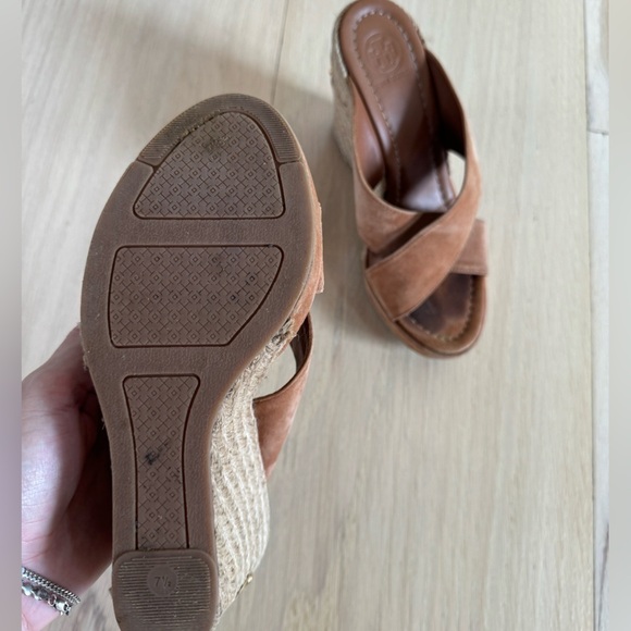 Tory Burch Wedges Shoes High Heels Brown And Gold Size 7.5 - Picture 7 of 8